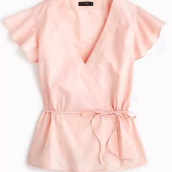 J. Crew Tops - J Crew Flutter-sleeve wrap top in cotton poplin sz. 10